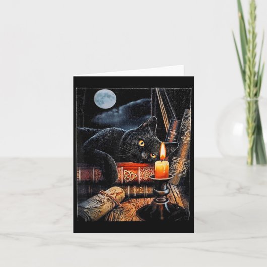 Schwarze Katze liest Bücher Hexenritual Karte (Vorderseite)
