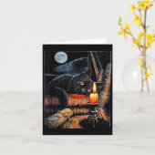 Schwarze Katze liest Bücher Hexenritual Karte (Gelbe Blume)