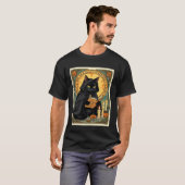 Schwarze Katze liest das Jack o Lantern Journal T-Shirt (Vorne ganz)