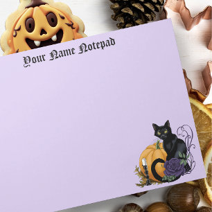 Schwarze Katze Lila Rose Kürbis Kürbis Notizblock