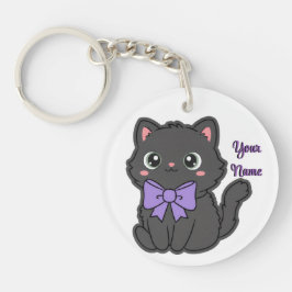 Schwarze Katze Lila Schleife Süße Kawaii individue Schlüsselanhänger