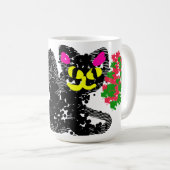 Schwarze Katze Linie Herbst Kaffeetasse (VorderseiteRechts)