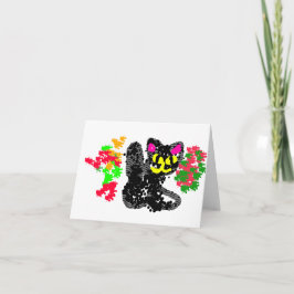 Schwarze Katze Linie Herbst  Karte