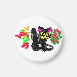 Schwarze Katze Linie Herbst  Magnet