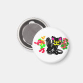 Schwarze Katze Linie Herbst Magnet (Vorderseite/Rückseite)
