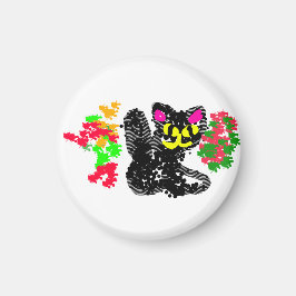 Schwarze Katze Linie Herbst  Magnet