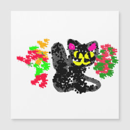 Schwarze Katze Linie Herbst  Magnetkarte
