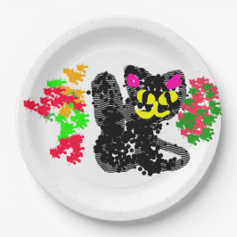 Schwarze Katze Linie Herbst  Pappteller