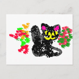 Schwarze Katze Linie Herbst  Postkarte