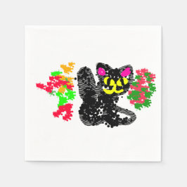 Schwarze Katze Linie Herbst  Serviette