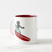 Schwarze Katze Longboard Surfer Zweifarbige Tasse (Vorderseite Links)