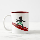 Schwarze Katze Longboard Surfer Zweifarbige Tasse (Links)