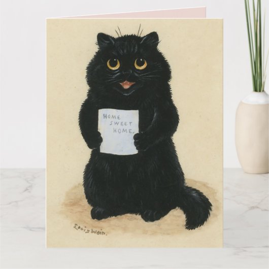SCHWARZE KATZE LOUIS WAIN ART HELLO GREETKARTE KARTE (Vorderseite)