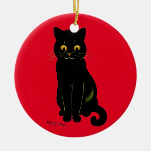 Schwarze Katze, Louis Wain Keramik Ornament (Vorne)