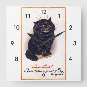 Schwarze Katze, Louis Wain Quadratische Wanduhr