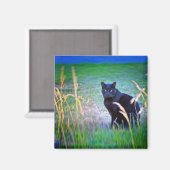 Schwarze Katze Magnet (Vorderseite/Rückseite)