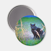 Schwarze Katze Magnet (Vorderseite/Rückseite)