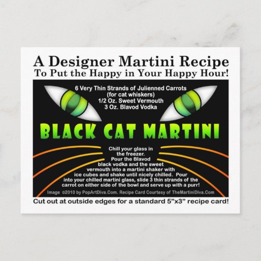 Schwarze Katze Martini Rezept Postkarte für Hallow (Vorderseite)