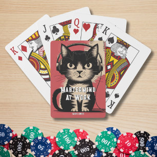 Schwarze Katze Mastermine bei der Arbeit Vintag Re Spielkarten