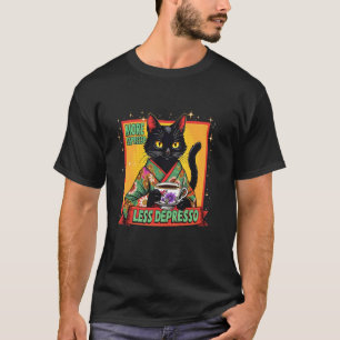 Schwarze Katze Mehr Espresso Weniger Depresso Japa T-Shirt