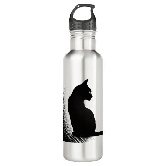 Schwarze Katze - Meow Edelstahlflasche (Vorderseite)