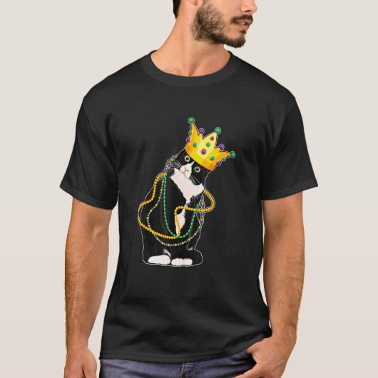 Schwarze Katze Meow Mardi Gras Maske Lilie Katze 1 T-Shirt (Vorderseite)