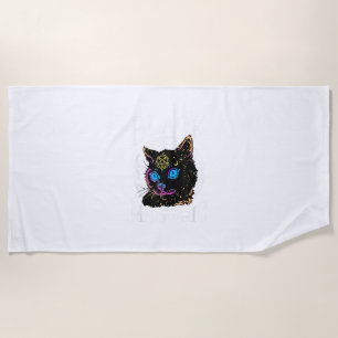 Schwarze Katze Meowgic, Halloween-Hexe, Hexerei-St Strandtuch