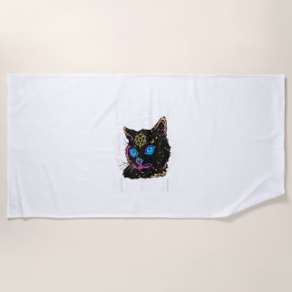 Schwarze Katze Meowgic, Halloween-Hexe, Hexerei-St Strandtuch