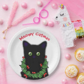 Schwarze Katze | Meowy Catmas Holly Beries Weihnac Pappteller (Party)