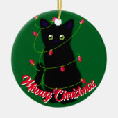 Schwarze Katze Meowy Weihnachten roten Tinkeln Lic Keramik Ornament (Vorne)