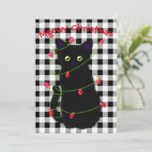 Schwarze Katze Meowy Weihnachtsblitz Gingham Feiertagskarte (Stehend Vorderseite)