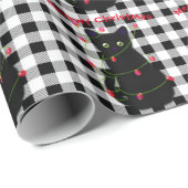 Schwarze Katze Meowy Weihnachtsblitz Gingham Geschenkpapier (Rolleneckpunkt)