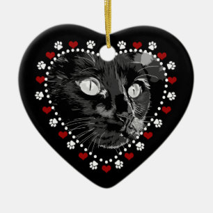 Schwarze Katze Merry Weihnachten Herzzeremonie Keramikornament