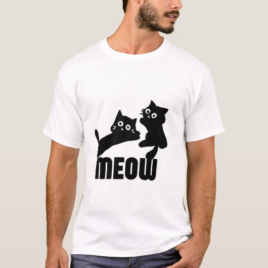 schwarze Katze, miau T-Shirt (Vorderseite)