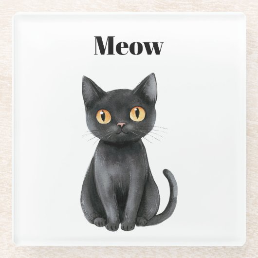 Schwarze Katze Miauen Glasuntersetzer (Vorderseite)