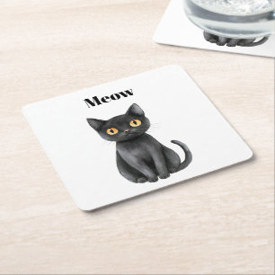 Schwarze Katze Miauen Rechteckiger Pappuntersetzer
