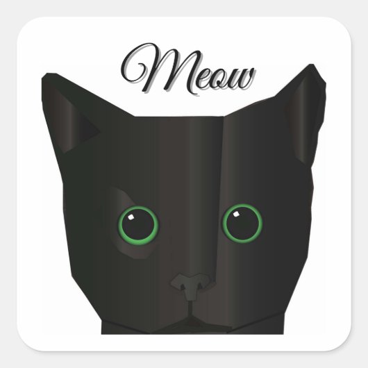 Schwarze Katze Miaut  Quadratischer Aufkleber (Vorderseite)