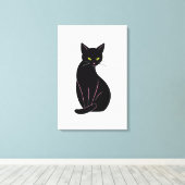 Schwarze Katze Minimal Illustration Leinwanddruck (Insitu (Holzboden))