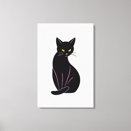 Schwarze Katze Minimal Illustration Leinwanddruck (Vorderseite)
