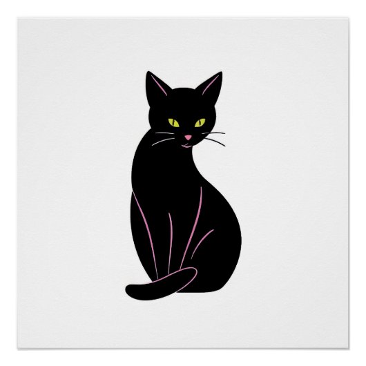 Schwarze Katze Minimal Illustration Poster (Vorderseite)