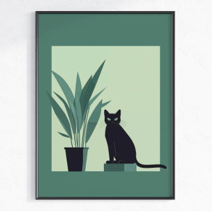 Schwarze Katze Minimalistische Wandkunst Moderne G Poster