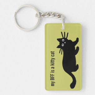 Schwarze Katze mit anpassbarer Farbe und Text Schlüsselanhänger