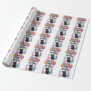 Schwarze Katze mit Ballons Geschenkpapier