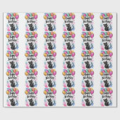 Schwarze Katze mit Ballons Geschenkpapier (Flach)