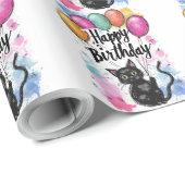 Schwarze Katze mit Ballons Geschenkpapier (Rolleneckpunkt)