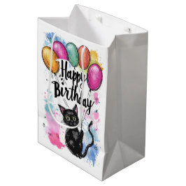Schwarze Katze mit Balloons Mittlere Geschenktüte