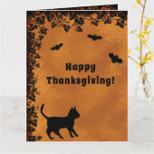 Schwarze Katze mit Bat, glückliches Erntedankfest Karte (Gelbe Blume)