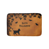 Schwarze Katze mit Bat, glückliches Halloween Badematte (Vorderseite)