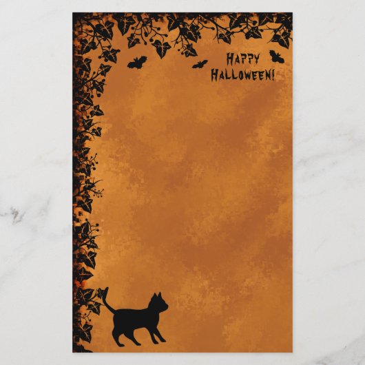 Schwarze Katze mit Bat , Glückliches Halloween! Briefpapier (Rückseite)
