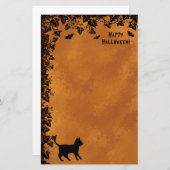 Schwarze Katze mit Bat, glückliches Halloween Briefpapier (Vorne/Hinten)
